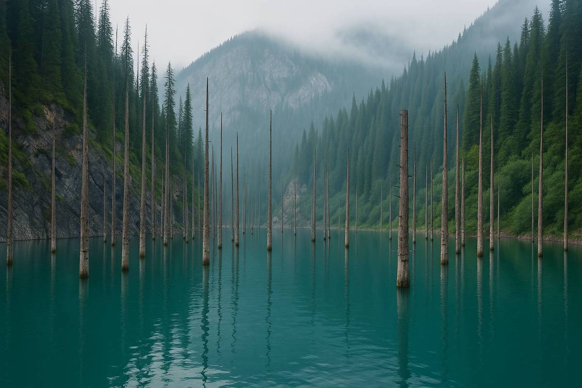 Озеро Каинды — затопленный лес в Казахстане